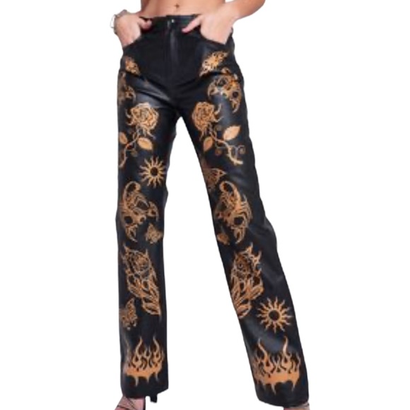 NWT Jaded London tattoo print vegan leather trousers - Picture 1 of 11